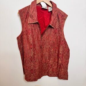 Sleeveless Red Beaded Zip-Front Vest